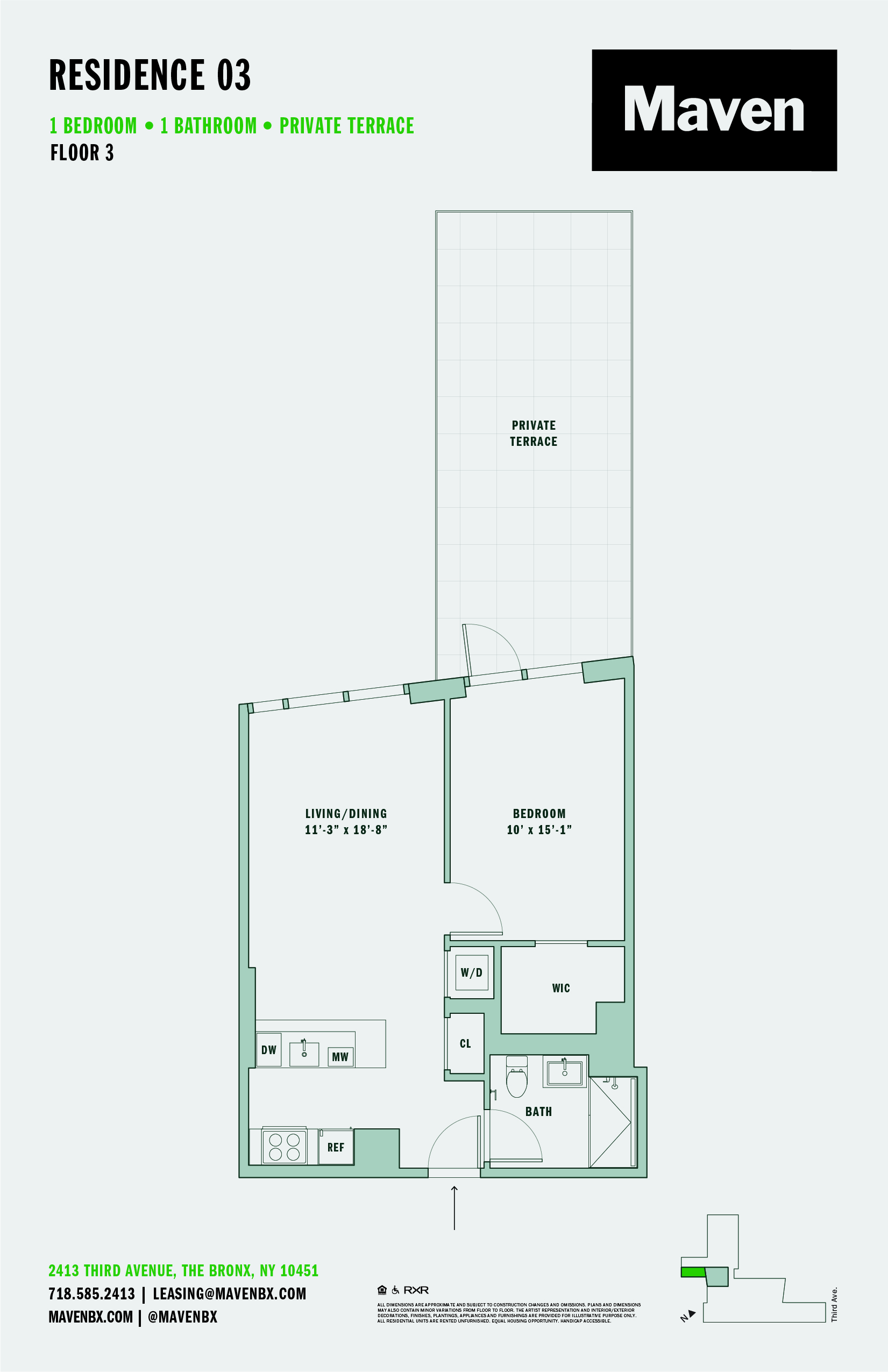 Floor plan for 1 bed, 1 bath, 657 sqft